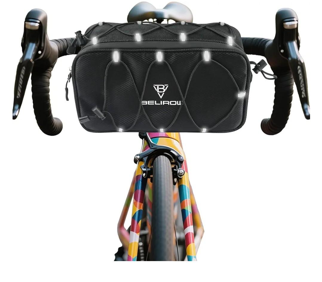 Bike Handlebar Bag, 4.3L Large Reflective Front Frame Pouch, Mild Waterproof and Hardening of the Shell, Road Mountain Bicycle Professional Travel Accessories, Installable Cycling Seat Storage Bags, Black