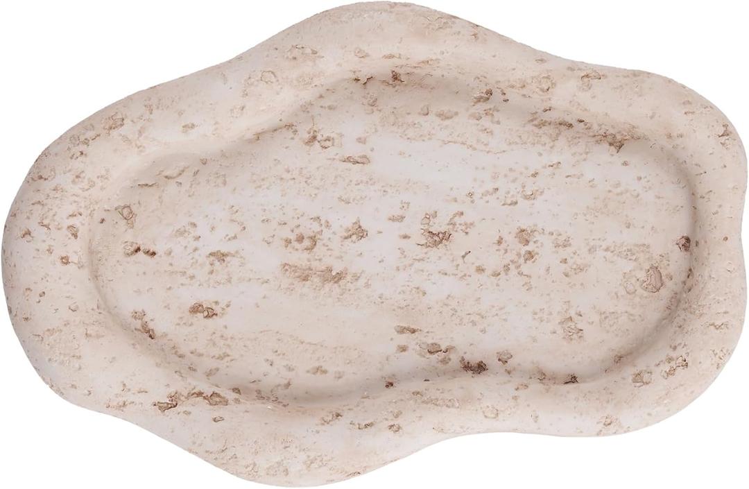 Cloud-Shaped Resin Jewelry Tray, Beige Travertine Vanity Tray for Bathroom Countertop, Trinket Candle Dish, Perfume Holder, Decorative Ottoman Tray for Home Decor Coffee Table Dresser (Set of 1)