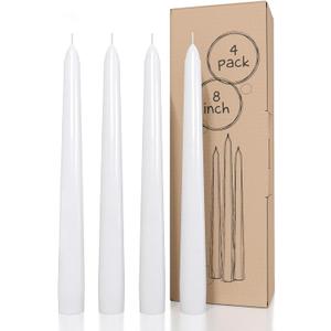 CANDWAX 8 inch White Taper Candles Set of 4 - Unscented Dripless Tapers - Smokeless Christmas Tapers - 6 Hours Burning Time Tapered White Candlesticks - Christmas Candle Sticks