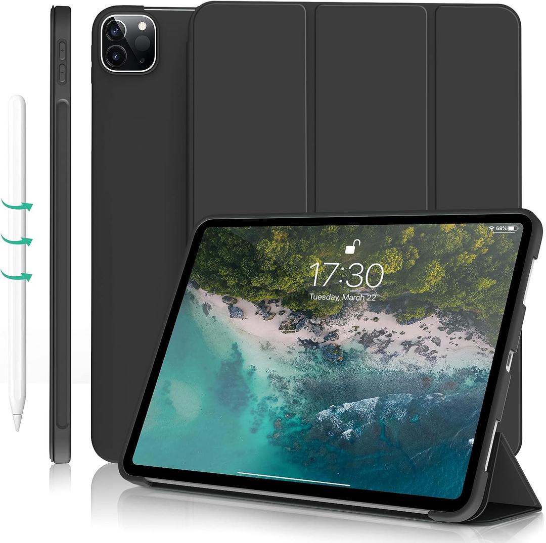 Kenke iPad Pro 11 Inch Case 4th/3rd/2nd/1st Generation 2022/2021/2020/2018 2nd Pencil Magnetic Attachment Without Pencil Holder Soft Slim TPU Cover Auto Wake/Sleep (Black)
