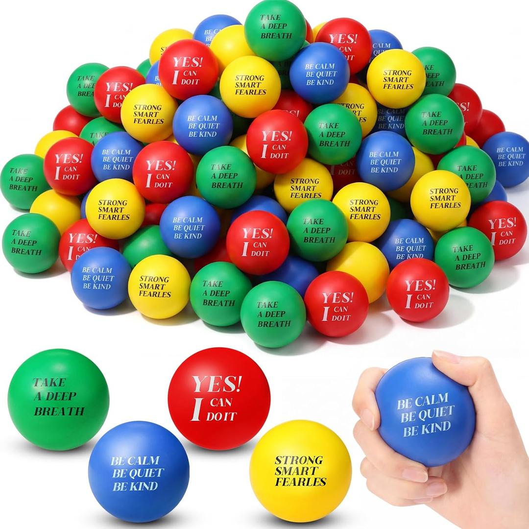 Sotiff 100 Pcs Stress Balls Bulk for Adults Colorful Foam Stress Relief Gift Toys with Motivational Quotes Squeeze Balls for Office Relief Employee Appreciation(Four Colors,Uplifting)