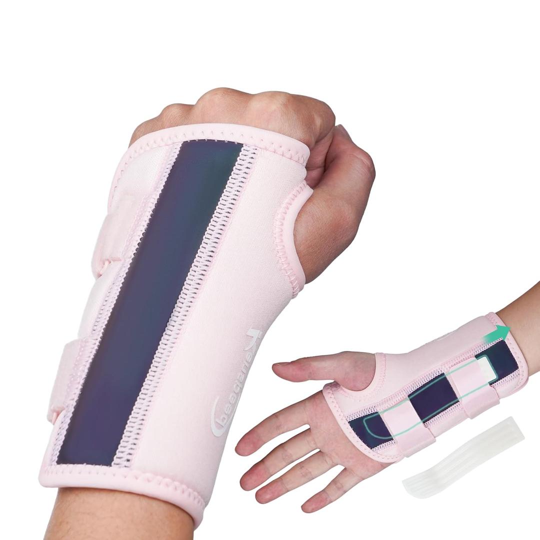 Wrist Brace for Carpal Tunnel Night Support with 2 POM Stays, Wrist Splints Left/Right Hand Stabilizer Adjustable Wrist Support for Tendonitis Arthritis Pain Relief (Rosepink-Left, M)