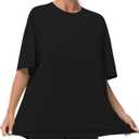 THE GYM PEOPLE Women's Casual Oversized T-Shirts Summer Crewneck Short Sleeve Workout Basic Tee Tops (Black, L)