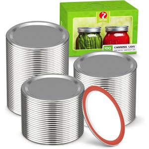 100-Count, WIDE Mouth Canning Lids for Ball, Kerr Jars - Split-Type Metal Mason Jar Lids for Canning - Food Grade Material, 100% Fit & Airtight for Wide Mouth Jars (86mm)
