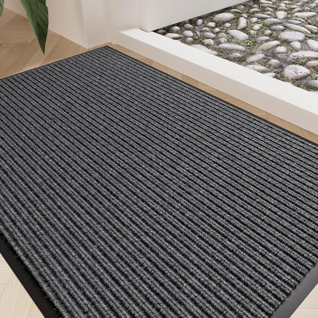 Front Door Mat 35"x23", Heavy Duty Low Profile Door Mat Indoor Entrance, Absorbent & Dirt Resistant, Easy Clean Non-Slip Welcome Mat, Commercial Door Rugs for Entryway Indoor Outdoor, Grey