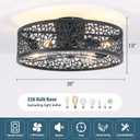 COCOSTAR Caged Ceiling Fan with Light Flush Mount Farmhouse Black Fandelier, 20 Inches
