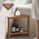 Teak Shower Foot Rest 15in, HDPE Waterproof Shower Stool for Inside Shower, Corner Shower Stool for Shaving Legs with Storage Shelf for Small Space, Shower Step Stool, Plastic Corner Shower Bench