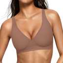 OEAK Womens Deep V Bras Wireless Comfortable Bra Supportive No Underwire Bras Tshirt Push Up Bralettes Plunge Seamless Bra (Medium, Coffee)