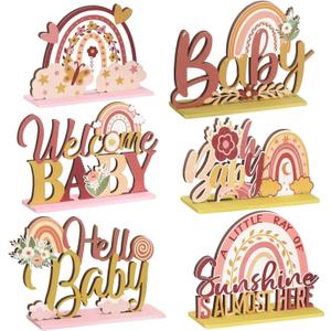 6 Pcs Boho Rainbow Wooden Table Centerpieces Boho Table Rainbow Decor Baby Shower Sunshine Decorations for Boys Girls Baby Birthday Party Photo Prop Supplies