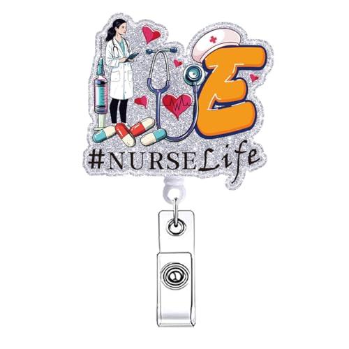 Funny Nurse Life Badge Reel Retractable for Nurse Nursing Badge Holder with Alligator Clip Cute Healthcare LPN RN CNA LVN Medical Badge Clip Office Student Hospital ID Card Accessories, Pack of 5