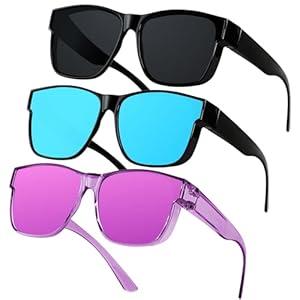 ANDWOOD Fit Over Glasses Polarized Sunglasses for Women Men Oversized Square Shades UV400 Protection Mirrored Blue Purple Sun Glasses