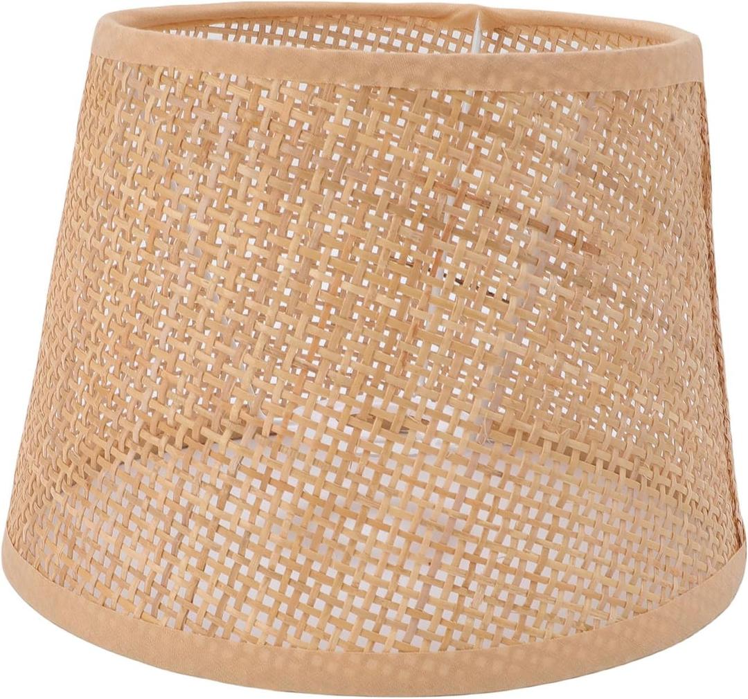 Rattan Woven Lampshade Retro Hand Crafted Lamp Shade for Table Lamp, Pendant, E27 E14 Holders, 6.5x8.7x6.1 inches