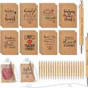 Jutom 30 Sets Teacher Appreciation Gifts Bulk Inspirational Kraft Notepads Small Notebooks Journal Motivational Bamboo Ballpoint Pen with Organza Bag for Best Ever Teacher Thank You Gifts