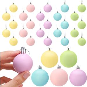 Gejoy 30 Pcs Mini Pastel Christmas Candy Balls 1.57'' Small Pastel Christmas Bulbs Ornaments Shatterproof Macaron Xmas Tree Balls Candy Land Hanging Ornaments Pink Yellow Blue Rainbow Xmas Tree Decor (Glossy)