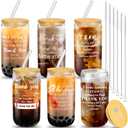 6 Set Employee Appreciation Gifts Glass Cups Bulk Thank You Gifts for Team Coworkers Staff Teachers and Nurses 16 oz Can Shaped Glass Cups with Bamboo Lids and Straws(Kind Style)