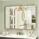 44x30 Gold Framed Mirror for Bathroom, Brushed Gold Brass Bathroom Mirror, Rectangle Gold Bathroom Vanity Mirror for Wall, Shatterproof, Anti-Rust, Hangs Horizontally or Vertically