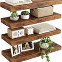 Fixwal 15.8in Wall Shelves, Rustic Wood Finish Floating Shelves Set of 4, Shelves for Wall Decor, with Invisible Brackets for Bathroom, Living Room, Bedroom and Kitchen(Rustic Brown)