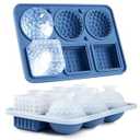 Acomler Large Silicone Ice Cube Tray, 3 Big Crystal Cubes & 3 Sphere Golf Ice Tray, BPA Free Ball Ice Molds, Ice Cube Mold with Funnel for Whiskey, Cocktails, 6 Holes Fun Shape Ice Maker Mold (Blue)