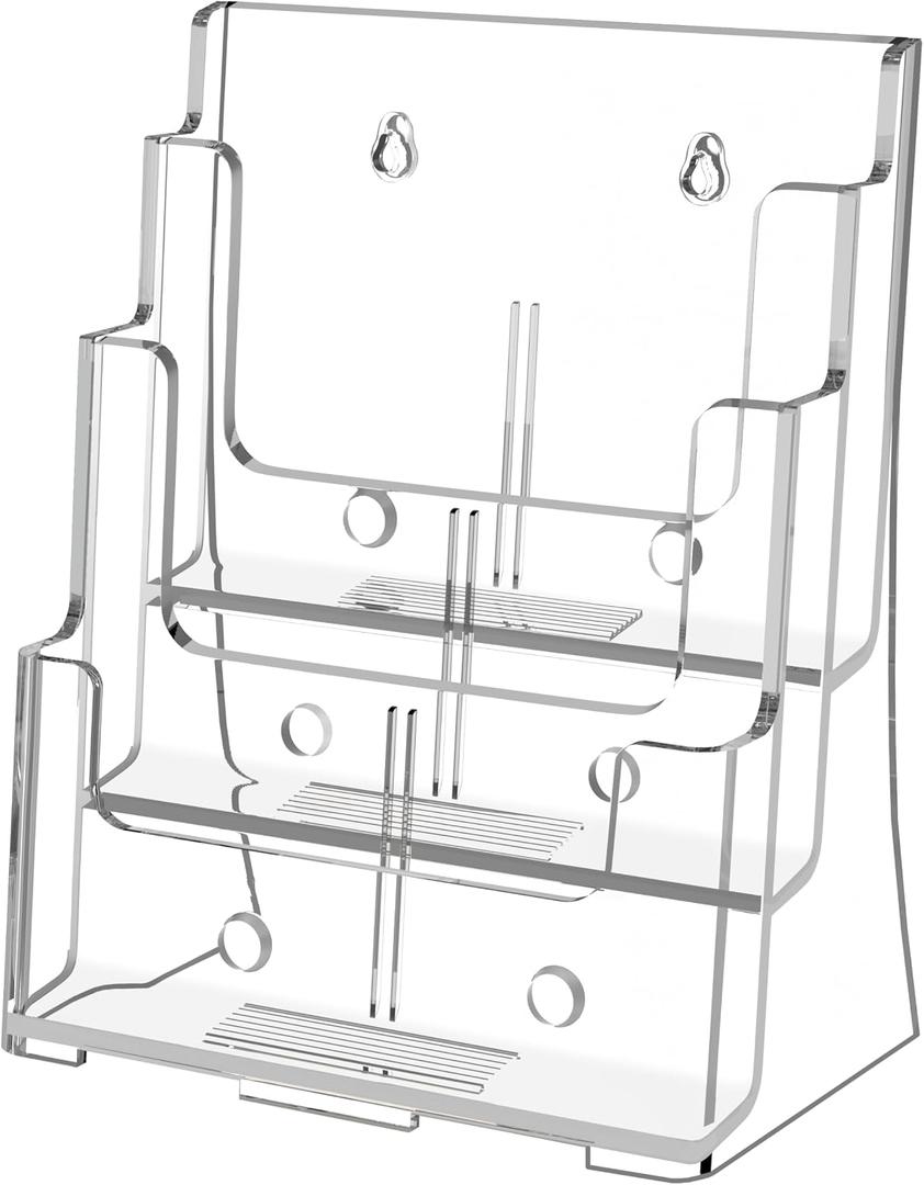FUCDTEFC Acrylic Brochure Holder 8.5x11, Clear 3 Tier Magazine Holder Brochure Display Stand With Removable Divider for 4 x9 Inch Literature Pamphlet Flyer Holder for Wall Mount or Countertop