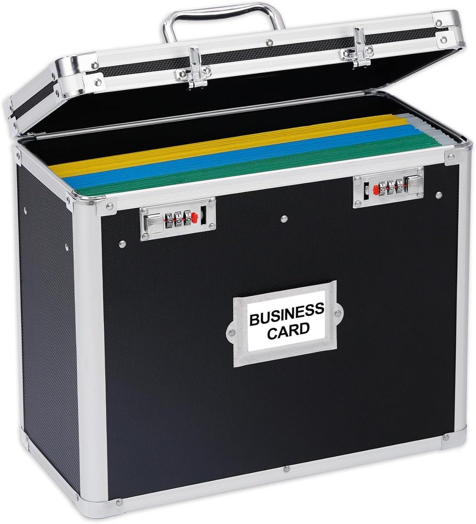 Aluminum Storage File Box with Lock,Portable Locking Storage Totes with Dual Combination Locks for Filing Office Documents