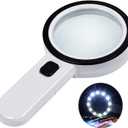 Magnifying Glass with 12 LED Lights, 30X Double Glass Lens Handheld Illuminated Magnifier Reading Magnifying Glass with for Seniors Read, Coins, Stamps, Map, Inspection, Macular Degeneration (All White)