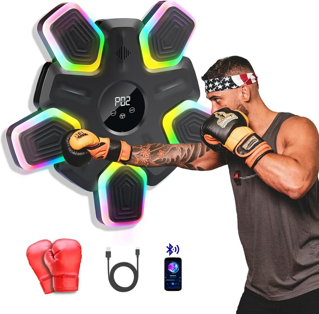Music Boxing Machine for Adults and Children, Smart Bluetooth Music Punching Machine with Gloves, Boxing Wall-Mounted Machine with Colorful LED, Boxing Trainer Equipment for Home, Office, Gym (black)