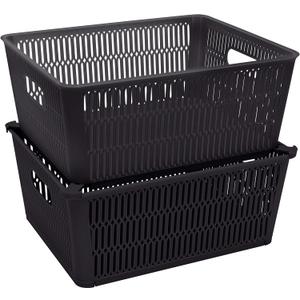Simplify 2Pk Large Slide 2 Stack It Tote Basket | Storage & Organization | Open Bins with Stackable Capability | Bathroom | Crafts | Pantry | Playroom | Office | Black