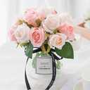 3 x Jasion Artificial Roses Flowers 12 Heads Arrangement Silk Bouquet for Home Office Parties Bridal and Wedding Decoration (Pink with Champagne)