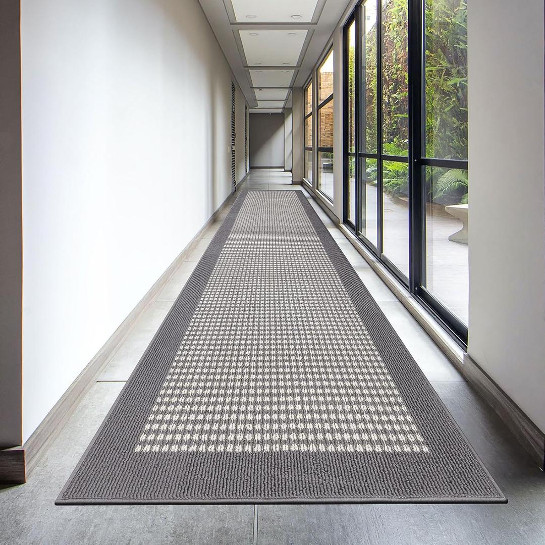 Ileading Runner Rug for Hallways 2.6'x12' Heavy-Duty Durable Entryway Floor Mat with Non Slip Rubber Backing High Traffic Carpet Machine Washable Accent Farmhouse Rugs for Kitchen, Living Room(Grey)