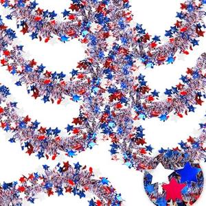 TURNMEON 50 FT 4th of July Garland Patriotic Decorations Red White and Blue Garland Patriotic Garlands for Red White and Blue Holiday Party Decor Memorial Day Independence Day 4th of July Decorations