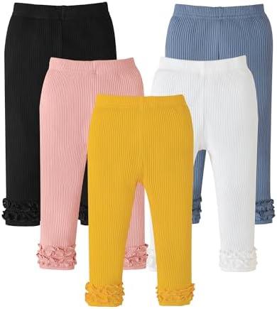 Aura Vane Toddler Girl Pants 5 Pack 2-3T Girl Pants Leggings Black Pink White Blue Yellow Stretchy Ruffle Bottoms Toddler Girls Bottoms Leggings