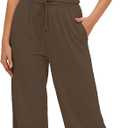 Darong Women's 2 Piece Summer Outfits Lounge Sets Side Ruched Short Sleeve Crop Top & Wide Leg Pants Matching Tracksuit (Brown, M)