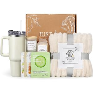 Birthday Gifts for Women Self Care Gifts Get Well Soon Gifts, Relaxing Spa Gifts Basket Care Package w/ Luxury Flannel Blanket 40 oz Tumbler, Mother's Day Gifts for Her Wife Mom Friends Sister