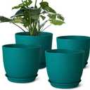 Ferlypote Plant Pots 8 Inch Set of 4, Flower Pots with Multi Mesh Drainage Holes, Planters for Indoor Outdoor Garden Plants and Flowers（Blue）