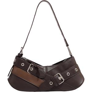 Women's Retro Y2k Buckle Punk Underarm Bag PU Leather Clutch Purse Adjustable Shoulder Bag Brown One Size