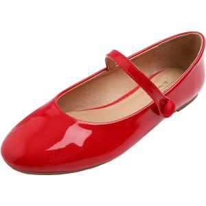 FEVERSOLE Women's Mary Jane Fashion Round Toe Easy Buckle Slip On Flats (7, Maryjane Red Pat)