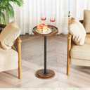 CHOEZON Drink Table, Small Round Side Table for Small Spaces, Thickened Base End Table, for Living Room, Bedroom, Rustic Brown and Black TBZ30BF