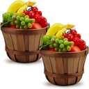 Tatuo 2 Pcs Round Wooden Apple Baskets with Handle Wood Strawberry Buckets Food Service Baskets Fall Harvest Basket Easter Basket for Garden Home Party Supplies Vegetables Fruits, (Dark Brown)