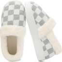 UBFEN Womens Fuzzy House Slippers Warm Bedroom Shoes with Faux Fur Lining Non Slip Memory Foam Slippers for ladies Indoor and Outdoor (7-8, Y-Grey/Closed Back)