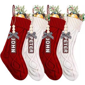 4 Pack Christmas Stockings,18 Inch Cable Knit Christmas Stockings Bulk Personalized Christmas Stockings with Name Tags Large Cable Knitted Stocking for Holiday Christmas Party Family Decor (2white & 2red)