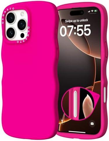 ORNARTO for iPhone 16 Pro Case 6.3", Wavy Liquid Silicone Shockproof Drop Protection Cover with Camera Control Button, Skin-Friendly Microfiber Lining – Hot Pink