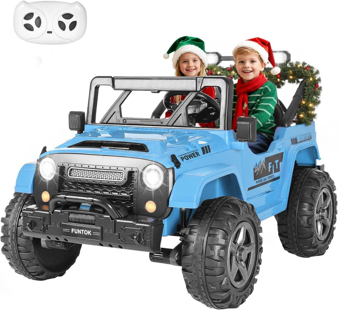 FUNTOK 24V 2 Seater Ride On Toys for Big Kids, XL 4WD Kid's Electric Vehicles w/Remote Control, 4x200W Motors, Max 5 MPH, 20'' Seat, Truck Bed Storage, Bluetooth, Drivable Cars for Kids Ages 3-8