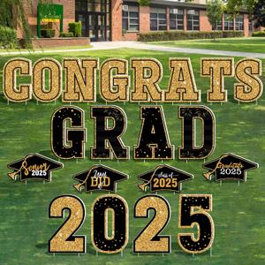 Graduation Yard Signs, 20 PCS Black Gold Congrats Grad Lawn Stakes, Class of 2025 Yard Signs with Stakes, Graduation Party Decorations Outdoor, Waterproof GRAD Yard Decor for College High School Graduation Yard Signs, 20 PCS Black Gold Congrats Grad Lawn Stakes, Class of 2025 Yard Signs with Stakes, Graduation Party Decorations Outdoor, Waterproof GRAD Yard Decor for College High School
