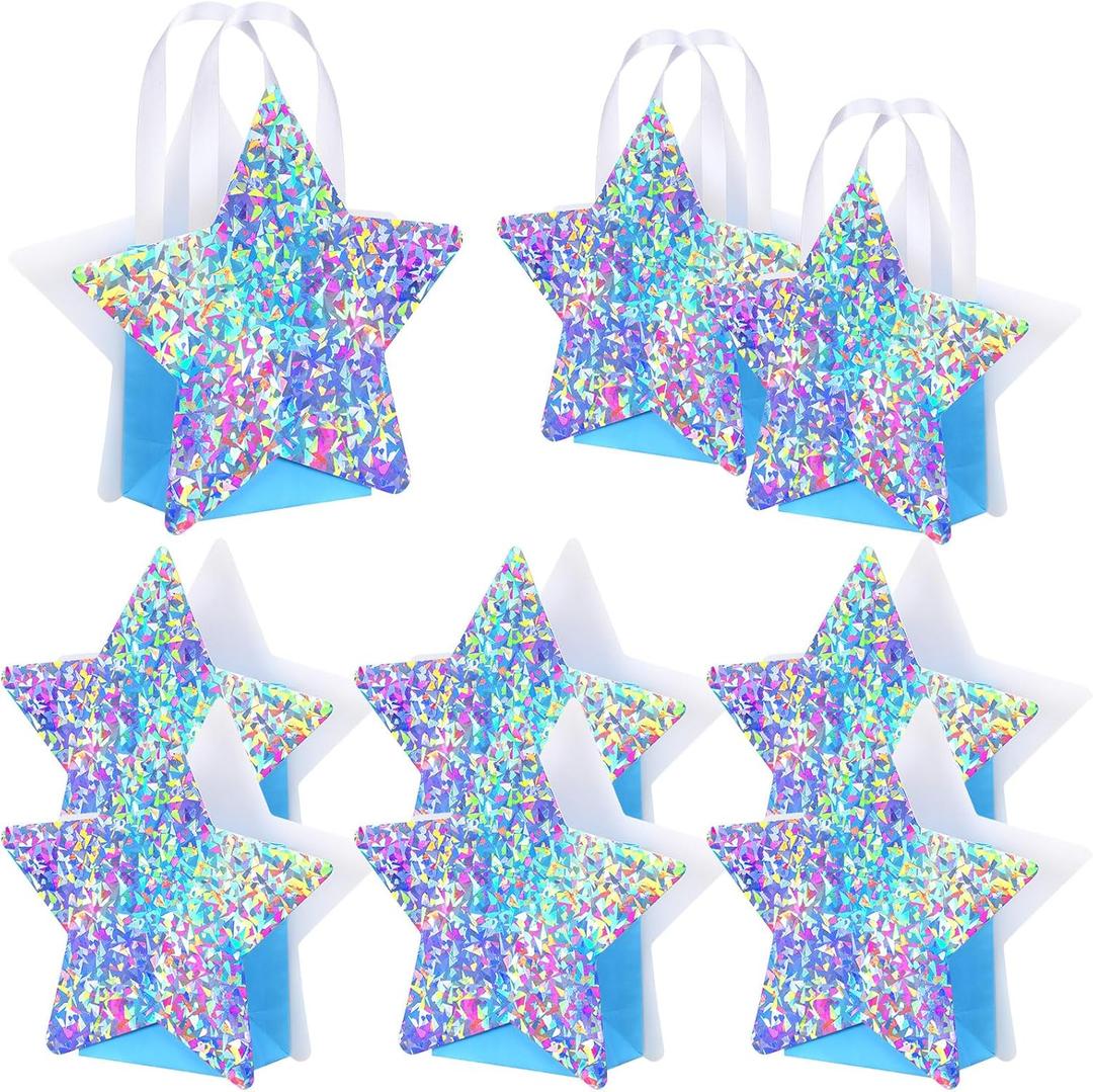 Sweetude 24 Pcs Star Shaped Party Favor Bags with Handle Mini Iridescent Paper Gift Goodie Bags for Holiday Wedding Birthday Party Supplies (Chic Style)