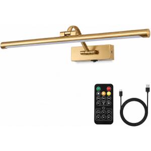 5W LED Wireless Picture Lights with Remote and Timer 23.6 Inch Rechargeable Brass Gallery Lighting Battery Operated Art Lights Over Frame Portrait, 24 Inch