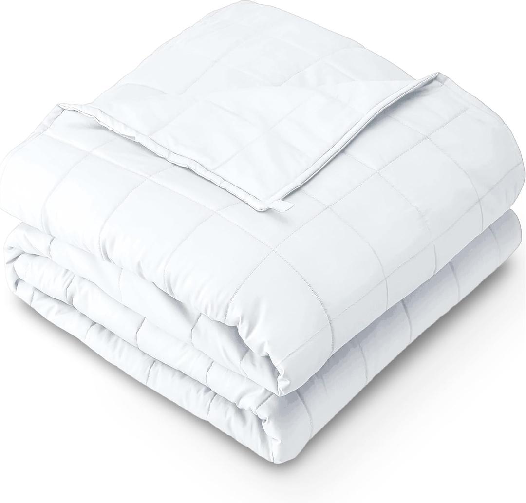 Bare Home Weighted Blanket Twin or Full Size 10lb (40" x 60") - All-Natural 100% Cotton - Premium Heavy Blanket Nontoxic Glass Beads (White, 40"x60")