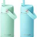 Fimibuke Kids Insulated Water Bottle, 14oz BPA FREE Double Wall Vacuum Tumbler 18/8 Stainless Steel Leak Proof Kids Cups with Straw Metal Water Bottle for School Boys Girls (2 Pack, Underwater World)