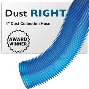 Dust Right 4 Dust Collection Hose - Expandable Hose - Polymer Dust Collectors for Woodworking Stretch up to 7X L - Translucent Blue Dust Collector Hose, 4 L Extends to 14 L