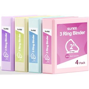 SUNEE 3 Ring Binder 2 Inch, Clear View Binder Three Ring PVC-Free (Fit 8.5x11 Inches) for School or Office Supplies, Assorted Pastel, 4 Pack