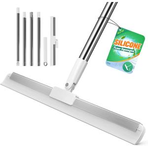 Silicone Squeegee for Floor, 180 Rotating Squeegee Broom, Floor Squeegee with a Long Handle, Squeegee for Water and Pet Hair Removal on Bathroom Floors, Tile, Glass, Indoor Window Cleaning Tool